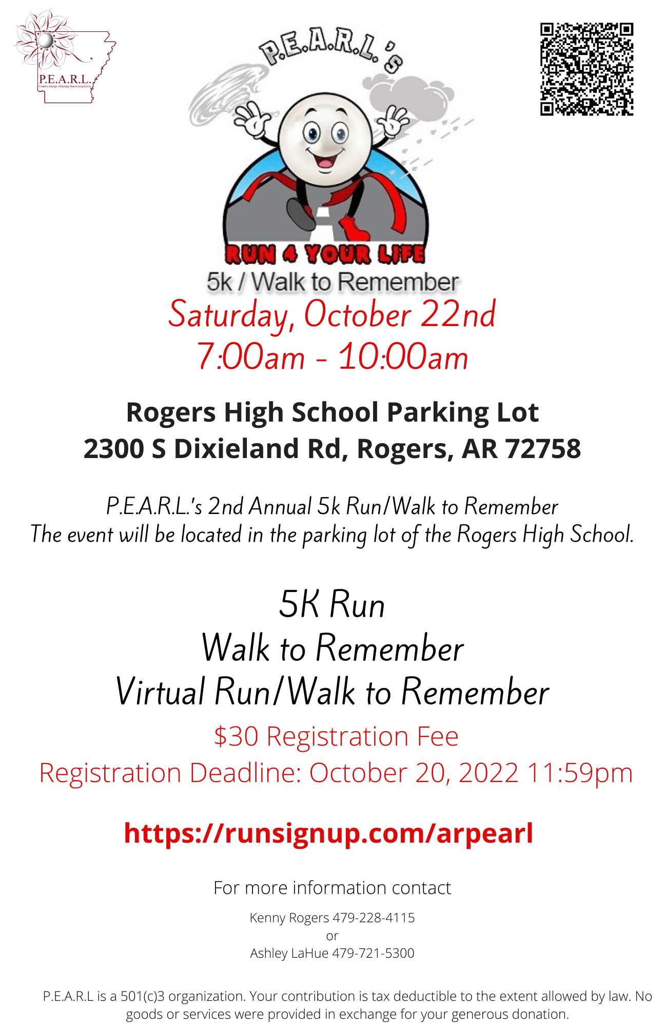 2022 P.E.A.R.L.’s Run 4 Your Life 5k / Walk to Remember